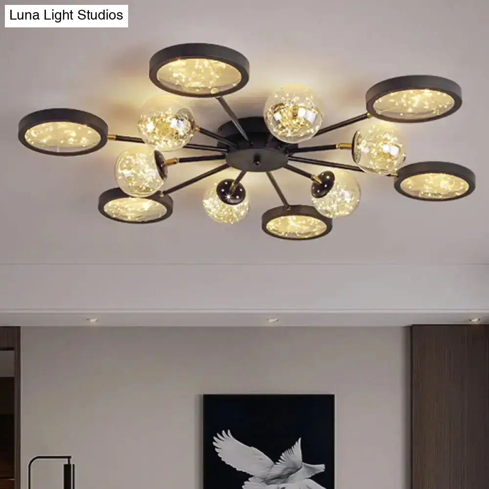 Modern Black Flush Mount With Amber Glass And Glowing String Inside 12 /