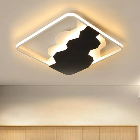 Modern Black Geometric Flush Mount Lamp With Acrylic Led Ceiling Lighting - Warm/White Light Third