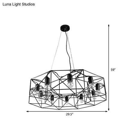 Modern Black Geometric Pendant Chandelier - Clear Glass 10-Light Farmhouse Lighting For Living Room