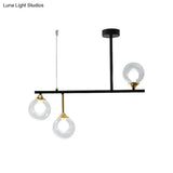 Modern Black Glass Ball Island Chandelier: Triple Light Hanging Lamp For Dining Room
