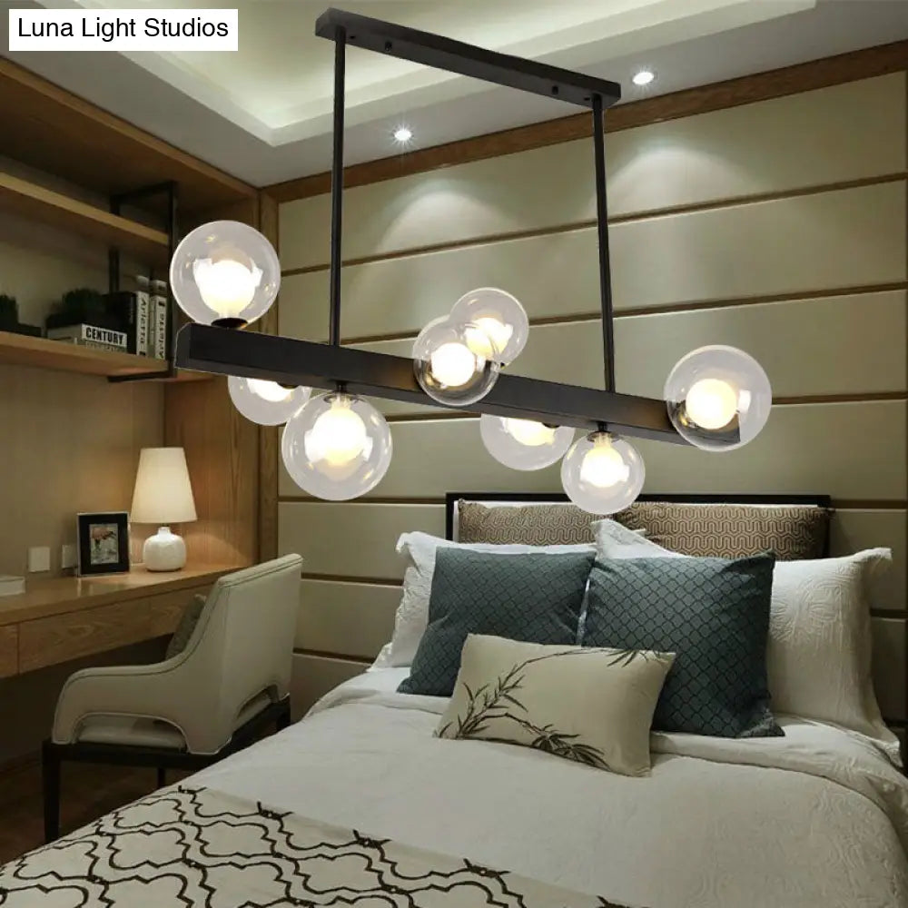 Modern Black Glass Bubble Linear Pendant Light With 8 Lights For Dining Room And Kitchen Island