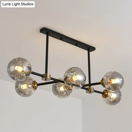Modern Black Glass Island Pendant Light With 6 Spherical Lights For Dining Table