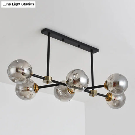 Modern Black Glass Island Pendant Light With 6 Spherical Lights For Dining Table