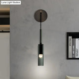 Modern Black Glass Stairway Sconce Light - 1-Light Wall Mount Lamp With Suspended Cord
