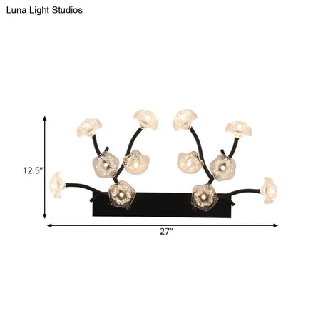 Modern Black Glass Wall Sconce - Blossom 12-Light Clear Lighting For Bedroom