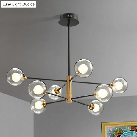 Modern Black & Gold 8-Light Pendant Chandelier With Clear Glass - Ball Living Room Hanging Lighting