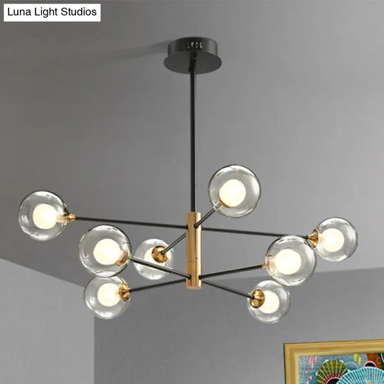 Modern Black And Gold 8-Light Glass Pendant Chandelier With Sputnik Design For Living Room