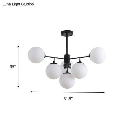 Modern Black/Gold Branch Chandelier - 7/9/11-Light Iron Pendant With White Glass Ball Shade
