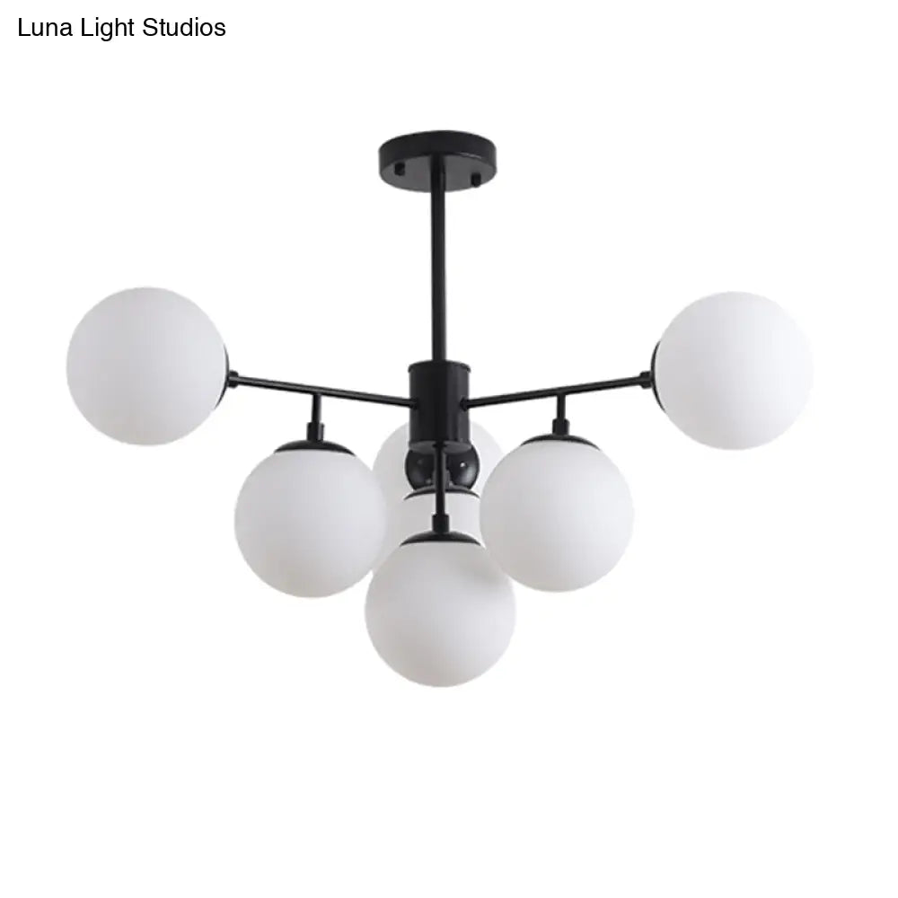 Modern Black/Gold Branch Chandelier - 7/9/11-Light Iron Pendant With White Glass Ball Shade