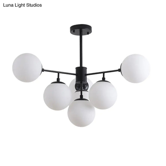 Modern Black/Gold Branch Chandelier - 7/9/11-Light Iron Pendant With White Glass Ball Shade