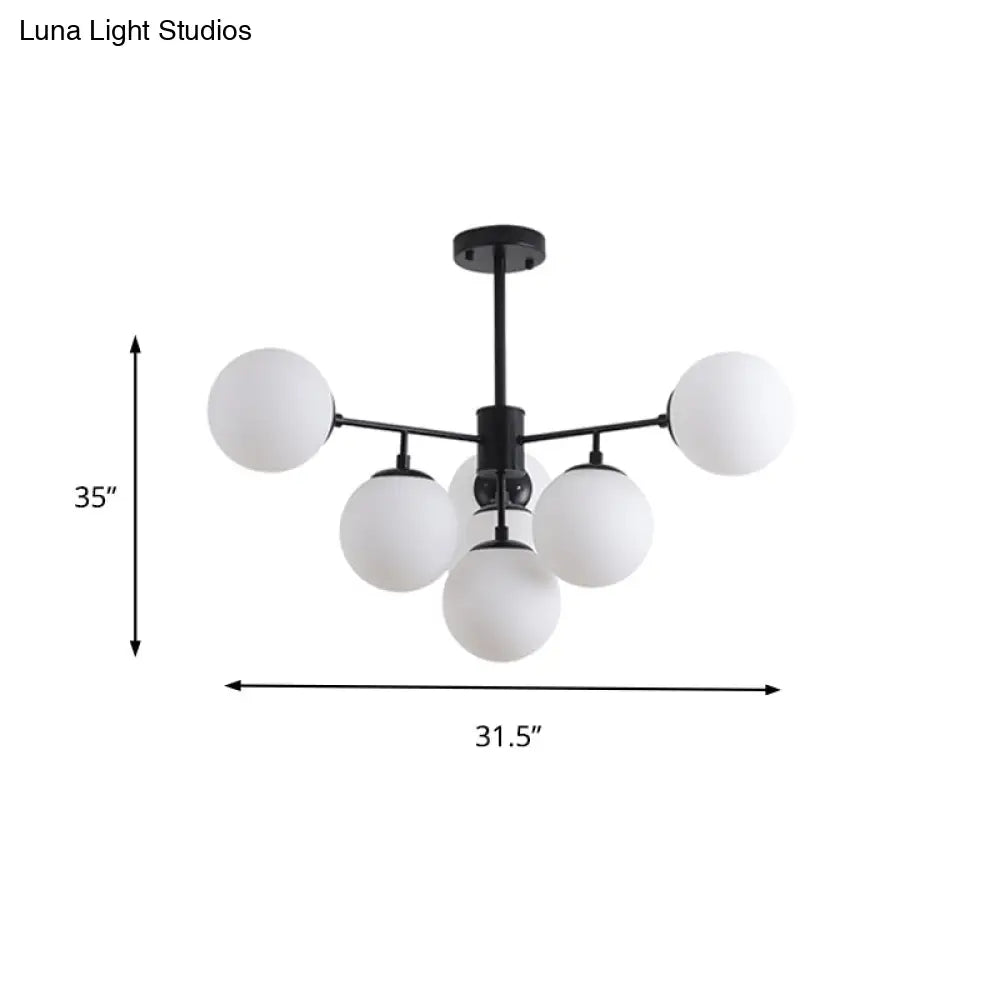 Modern Black/Gold Branch Chandelier - 7/9/11-Light Iron Pendant With White Glass Ball Shade