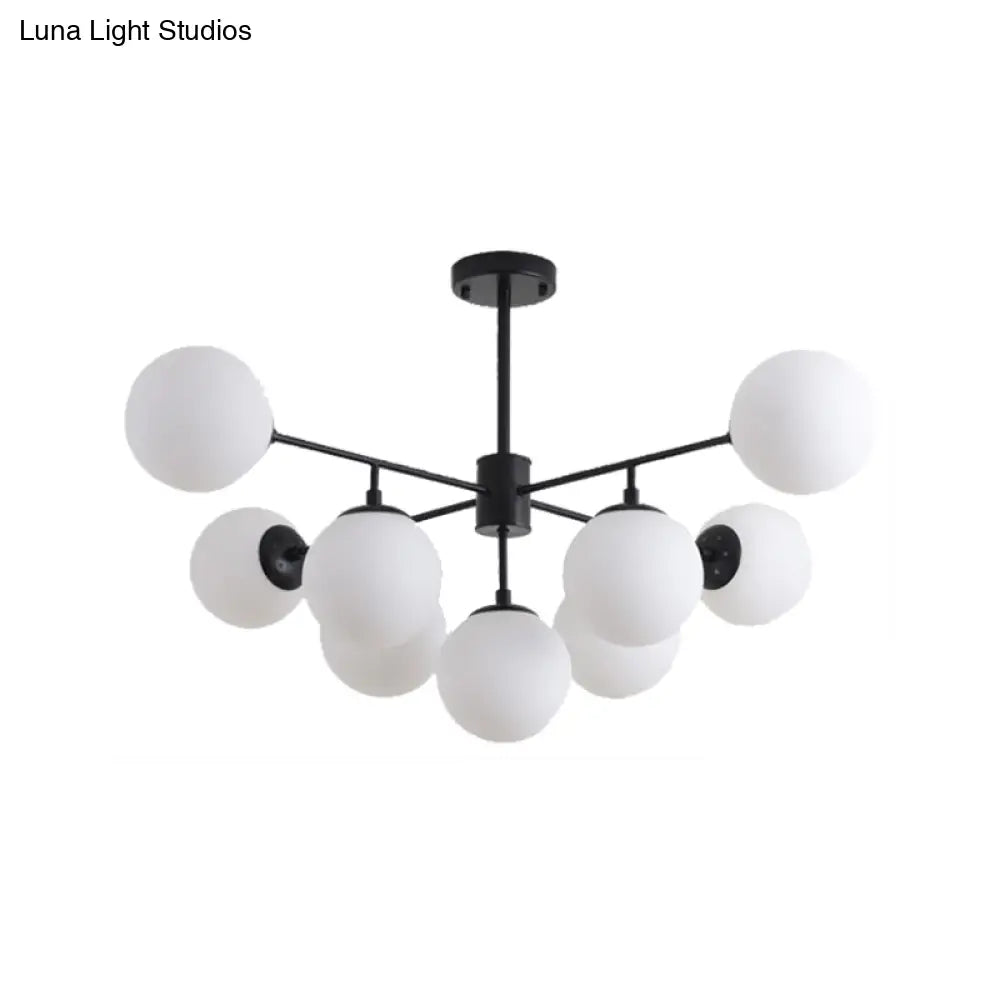 Modern Black/Gold Branch Chandelier - 7/9/11-Light Iron Pendant With White Glass Ball Shade