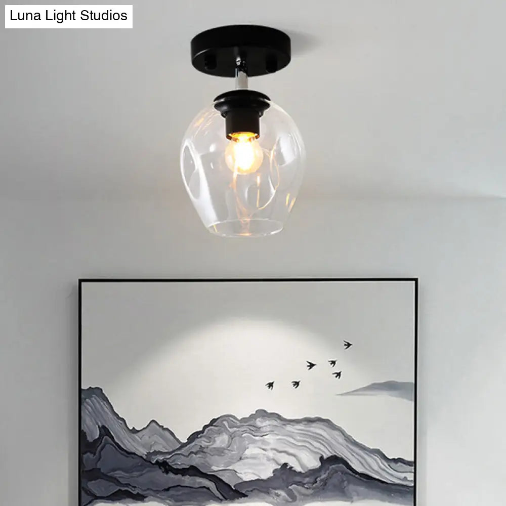 Modern Black/Gold Carafe Semi Flush Light - 1 Clear/Amber/Smoke Gray Glass Shade Black / Clear