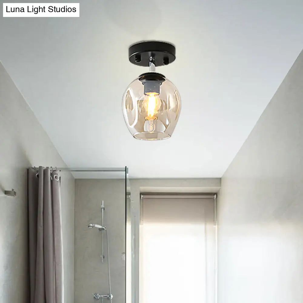 Modern Black/Gold Carafe Semi Flush Light - 1 Clear/Amber/Smoke Gray Glass Shade Black / Amber