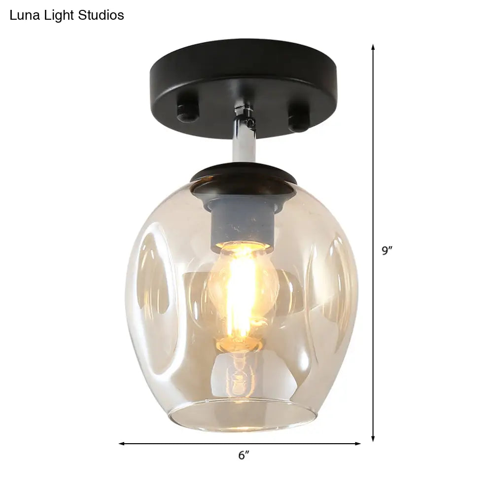 Modern Black/Gold Carafe Semi Flush Light - 1 Clear/Amber/Smoke Gray Glass Shade