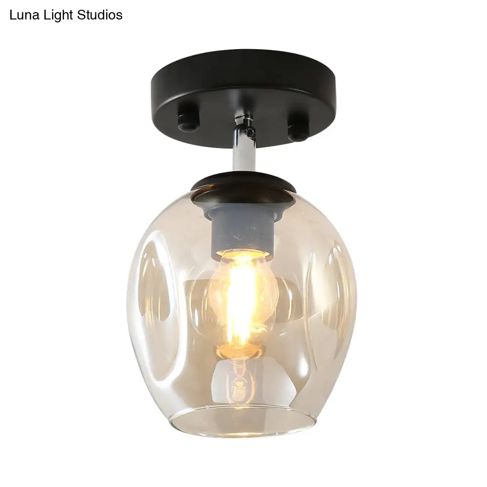 Modern Black/Gold Carafe Semi Flush Light - 1 Clear/Amber/Smoke Gray Glass Shade