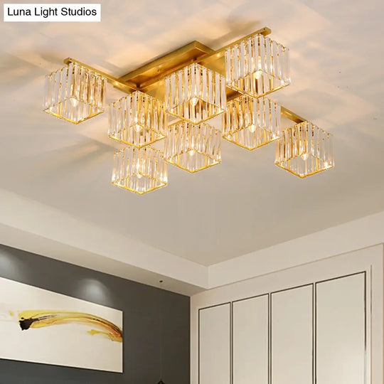 Modern Black/Gold Cubic Flush Mount Crystal Ceiling Lighting - 4/6/8 Lights For A Stylish Living