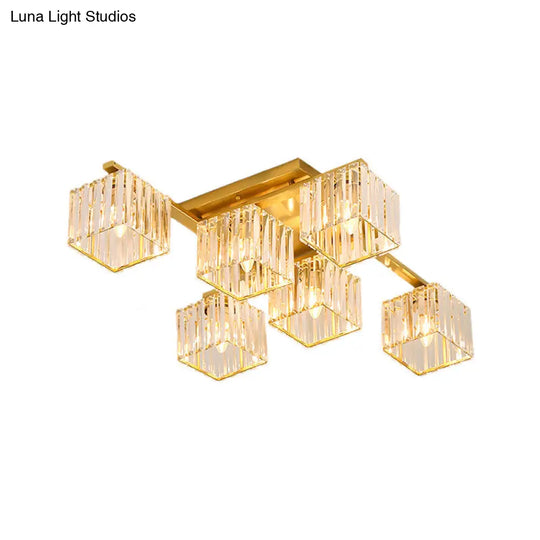 Modern Black/Gold Cubic Flush Mount Crystal Ceiling Lighting - 4/6/8 Lights For A Stylish Living