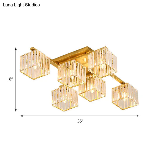 Modern Black/Gold Cubic Flush Mount Crystal Ceiling Lighting - 4/6/8 Lights For A Stylish Living
