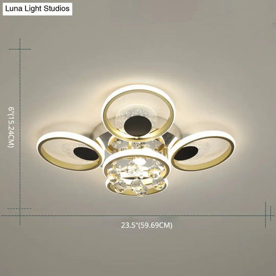 Modern Black-Gold Floral Flush Mount Led Ceiling Light For Sitting Room