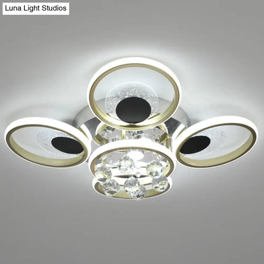 Modern Black-Gold Floral Flush Mount Led Ceiling Light For Sitting Room