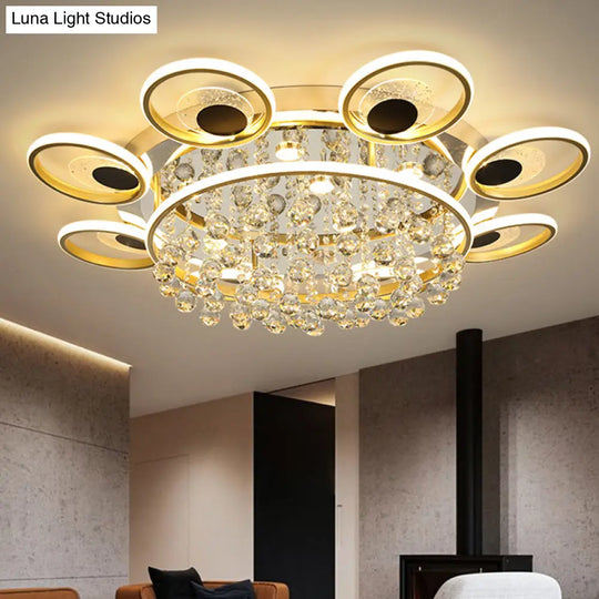 Modern Black-Gold Floral Flush Mount Led Ceiling Light For Sitting Room
