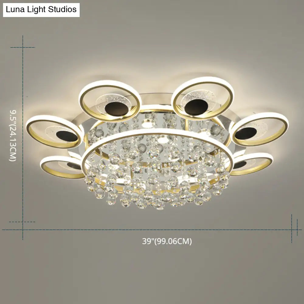 Modern Black-Gold Floral Flush Mount Led Ceiling Light For Sitting Room