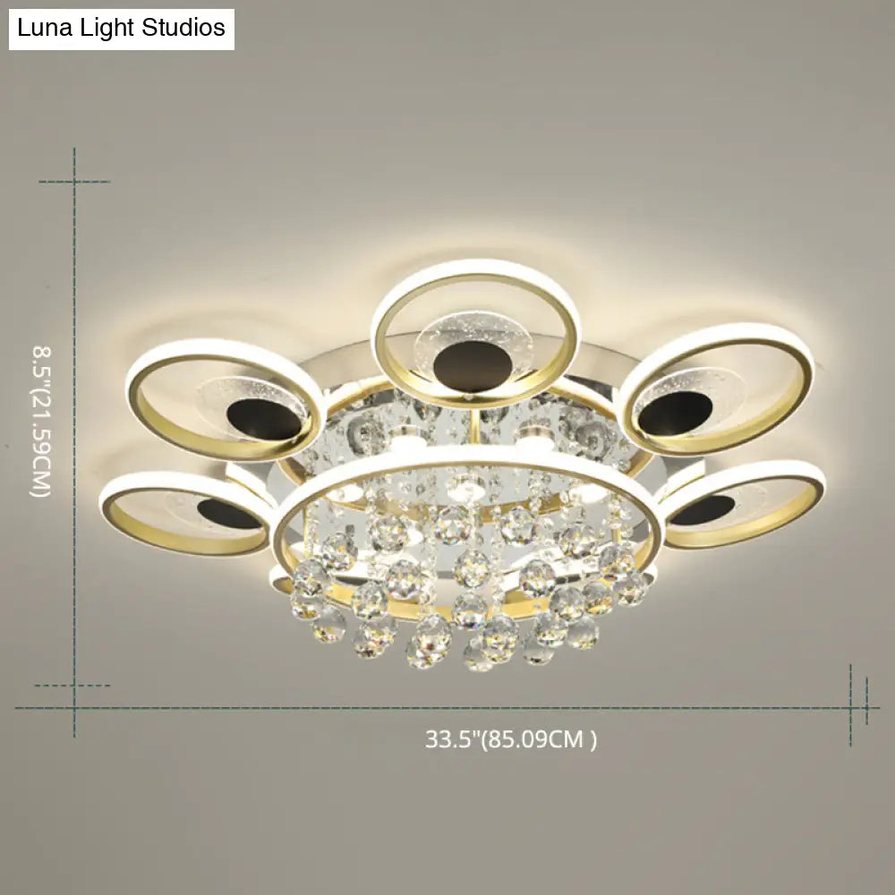 Modern Black-Gold Floral Flush Mount Led Ceiling Light For Sitting Room