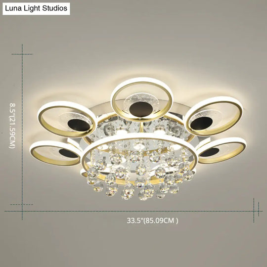 Modern Black-Gold Floral Flush Mount Led Ceiling Light For Sitting Room