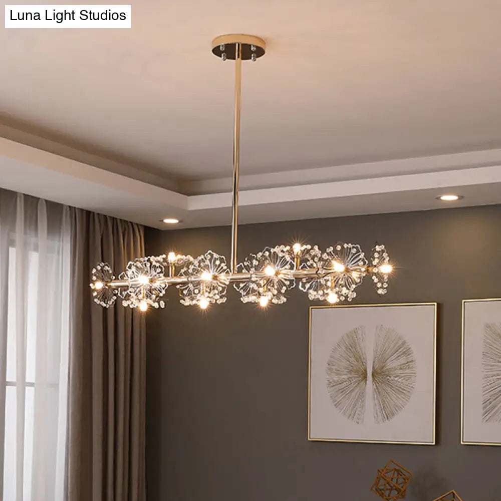 Modern Black/Gold Floral Island Pendant With 16-Head Crystal Design - Hanging Ceiling Light Fixture