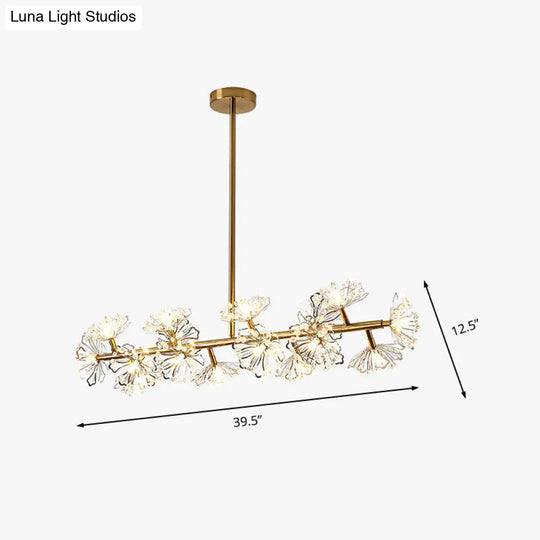 Modern Black/Gold Floral Island Pendant With 16-Head Crystal Design - Hanging Ceiling Light Fixture