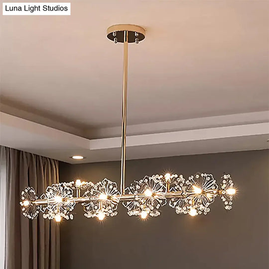 Modern Black/Gold Floral Island Pendant With 16-Head Crystal Design - Hanging Ceiling Light Fixture