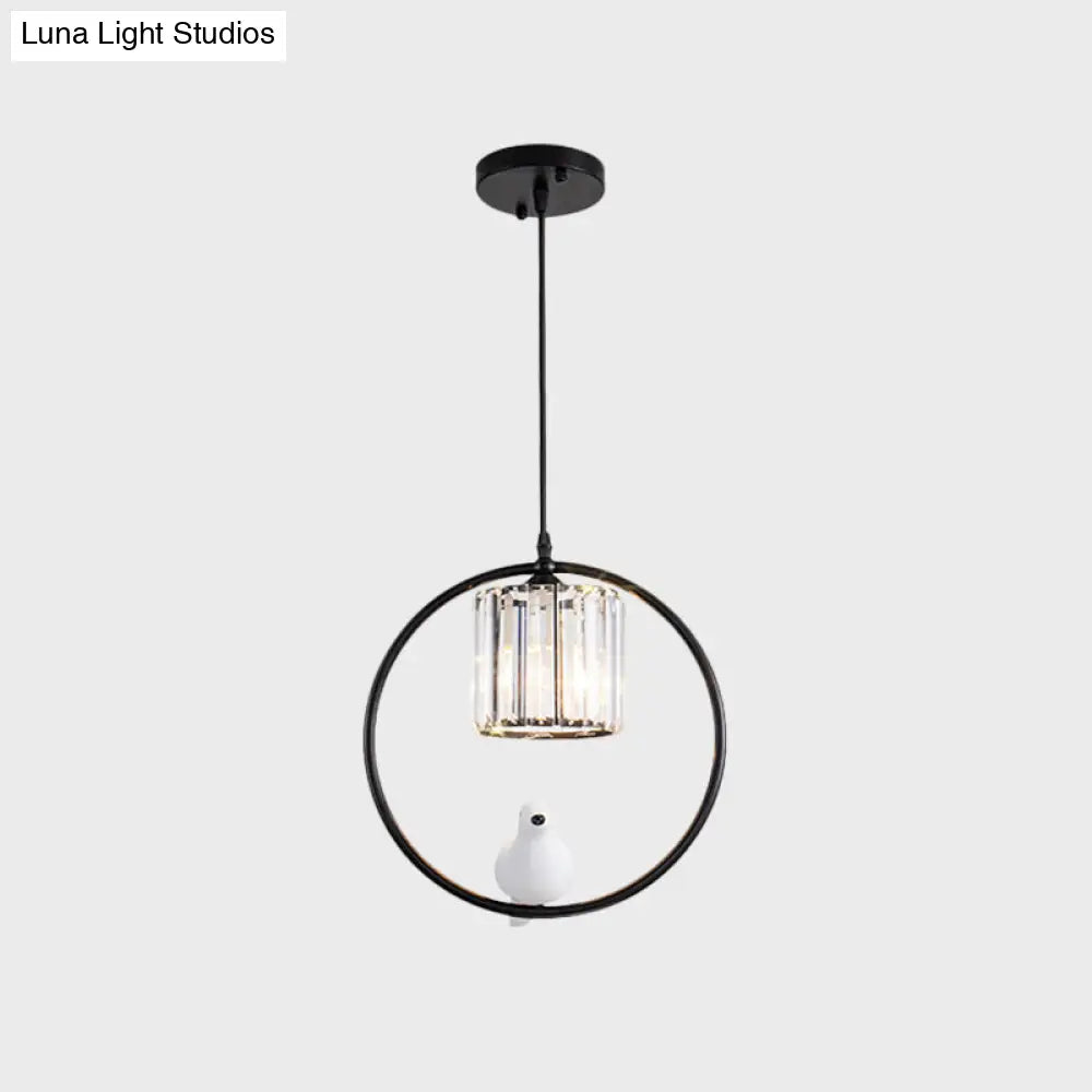 Modern Black/Gold Hoop Pendulum Light With Crystal Shade For Living Room