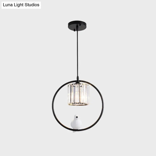 Modern Black/Gold Hoop Pendulum Light With Crystal Shade For Living Room