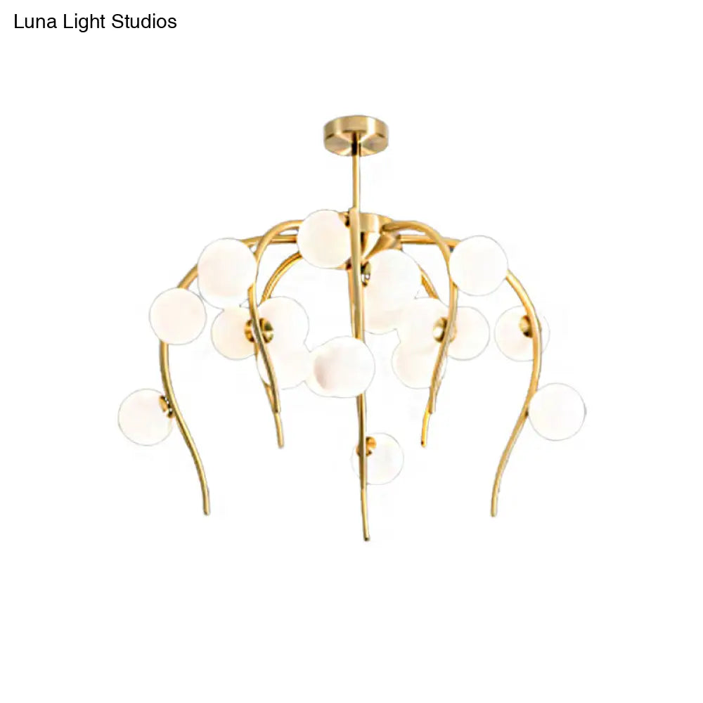 Modern Black/Gold Iron Chandelier With Matte White Balls - 15/20-Light Dining Room Hanging Lamp