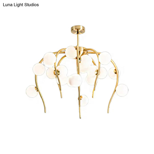 Modern Black/Gold Iron Chandelier With Matte White Balls - 15/20-Light Dining Room Hanging Lamp