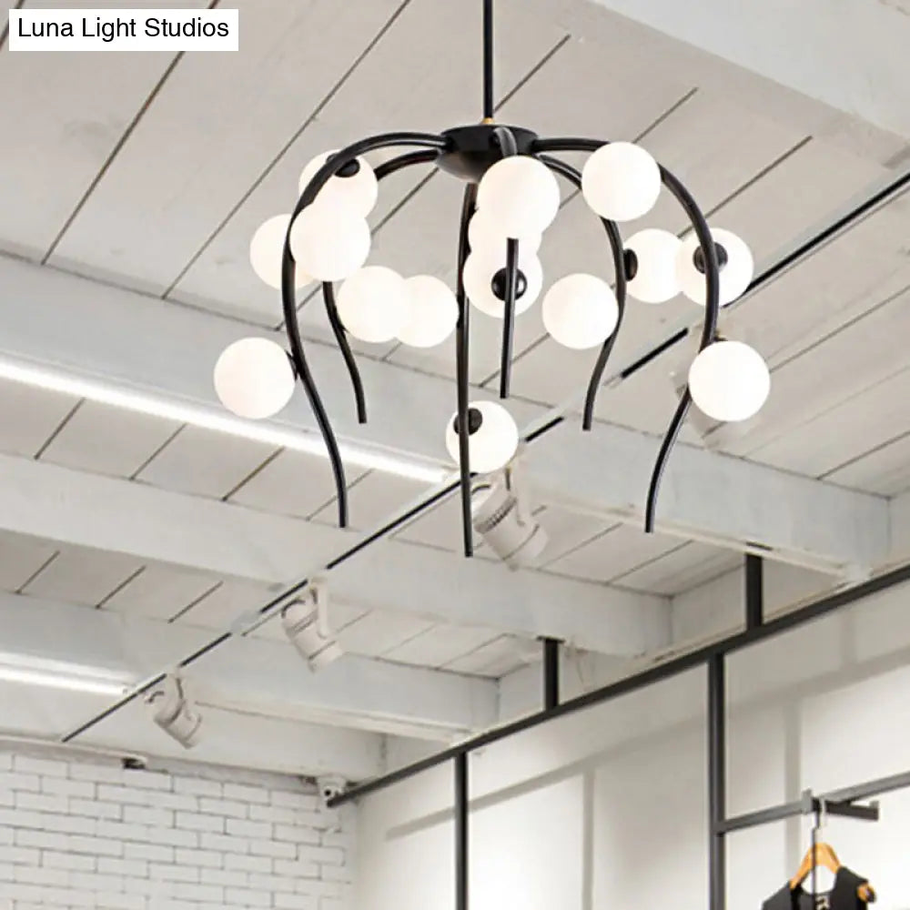 Modern Black/Gold Iron Chandelier With Matte White Balls - 15/20-Light Dining Room Hanging Lamp 15 /