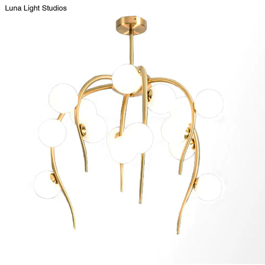 Modern Black/Gold Iron Chandelier With Matte White Balls - 15/20-Light Dining Room Hanging Lamp