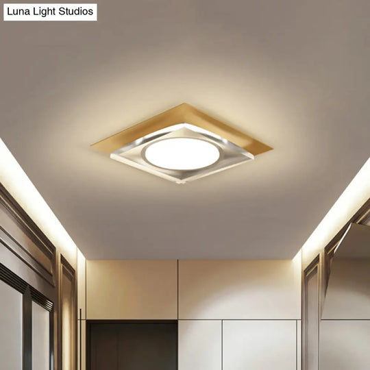 Modern Black/Gold Led Ceiling Light For Hallway - Metallic Geometric Flush Mount With Warm/White