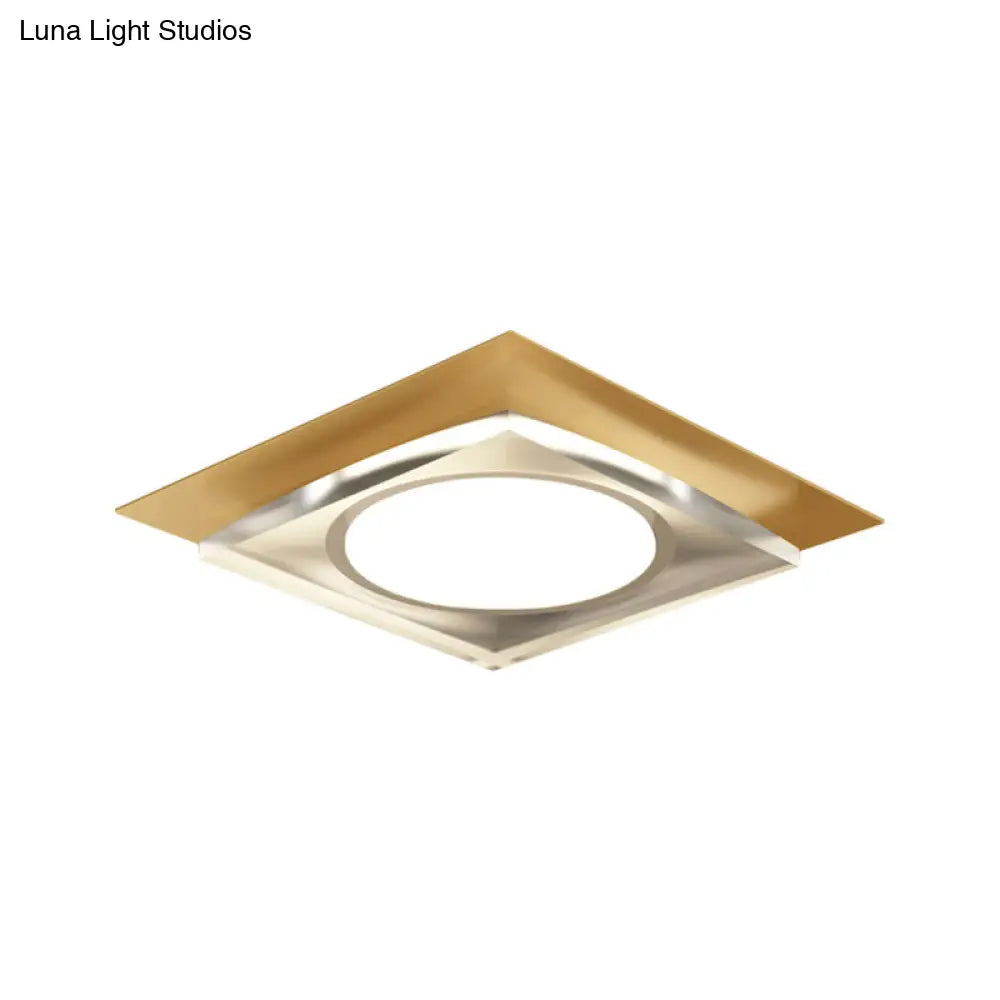 Modern Black/Gold Led Ceiling Light For Hallway - Metallic Geometric Flush Mount With Warm/White