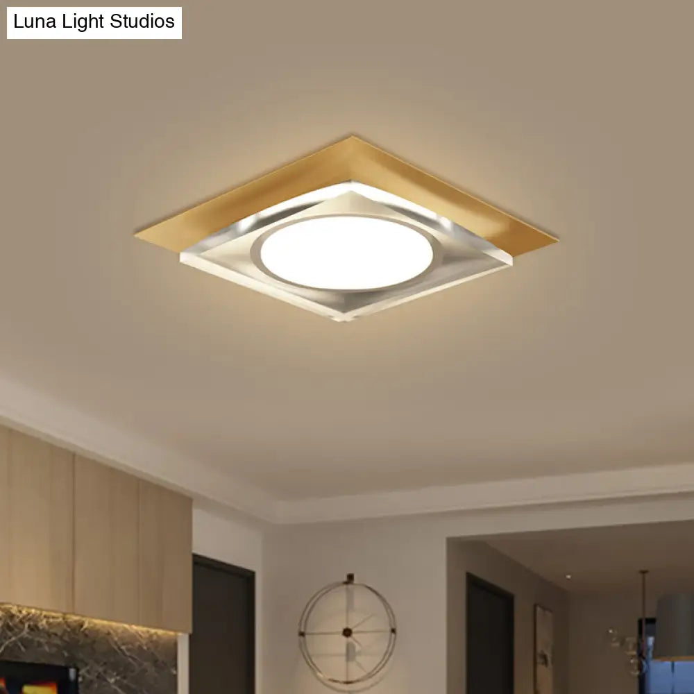 Modern Black/Gold Led Ceiling Light For Hallway - Metallic Geometric Flush Mount With Warm/White