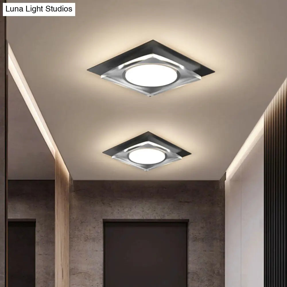 Modern Black/Gold Led Ceiling Light For Hallway - Metallic Geometric Flush Mount With Warm/White