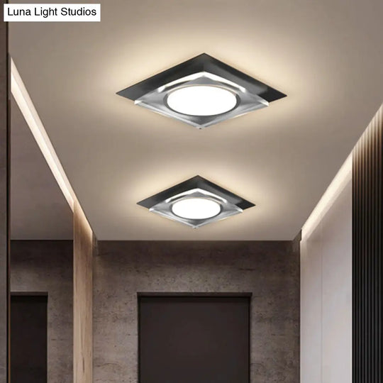 Modern Black/Gold Led Ceiling Light For Hallway - Metallic Geometric Flush Mount With Warm/White