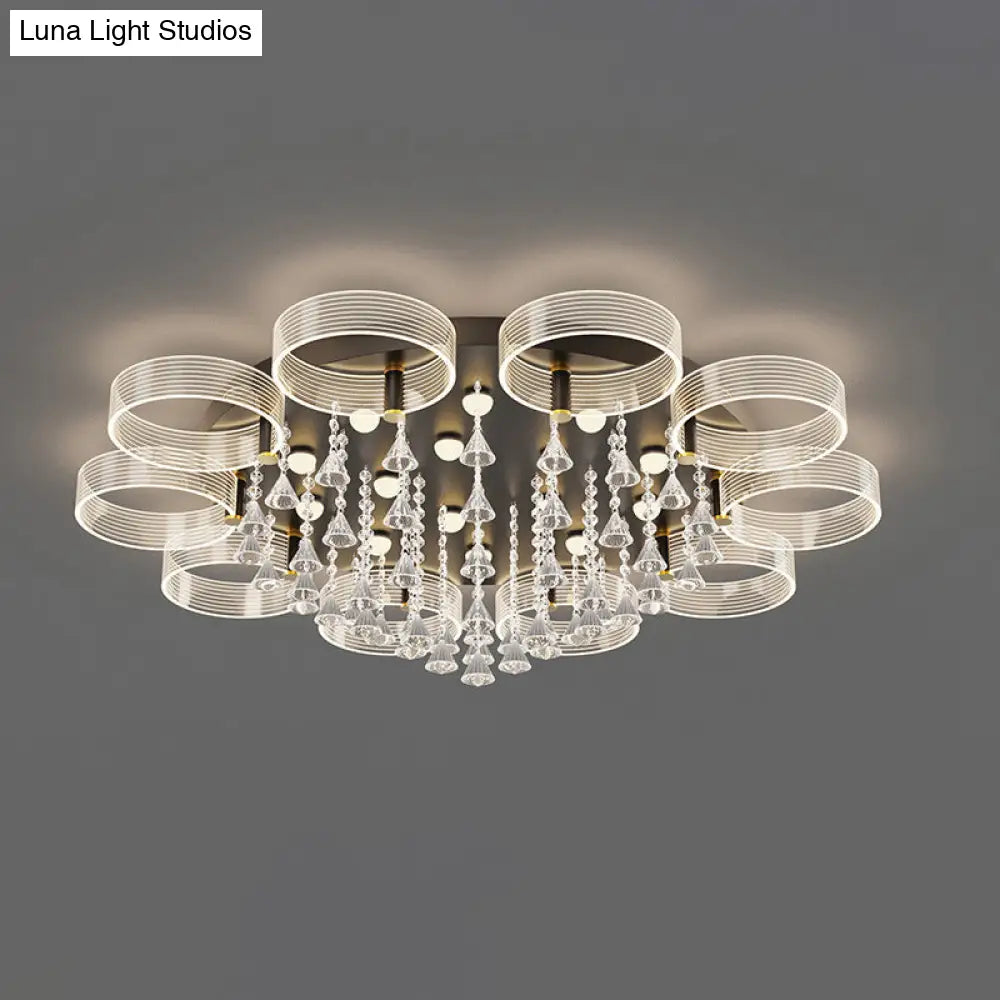 Modern Black - Gold Led Ceiling Light With Flower Design - Acrylic Round Semi Mount 10 / Warm