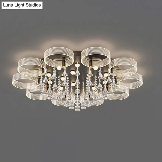 Modern Black - Gold Led Ceiling Light With Flower Design - Acrylic Round Semi Mount 10 / Warm