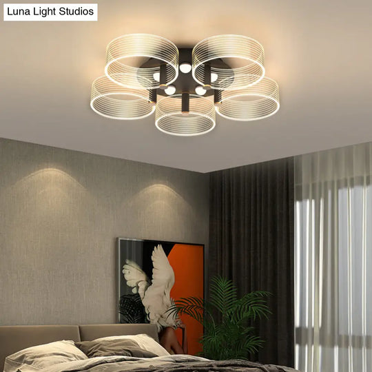 Modern Black - Gold Led Ceiling Light With Flower Design - Acrylic Round Semi Mount