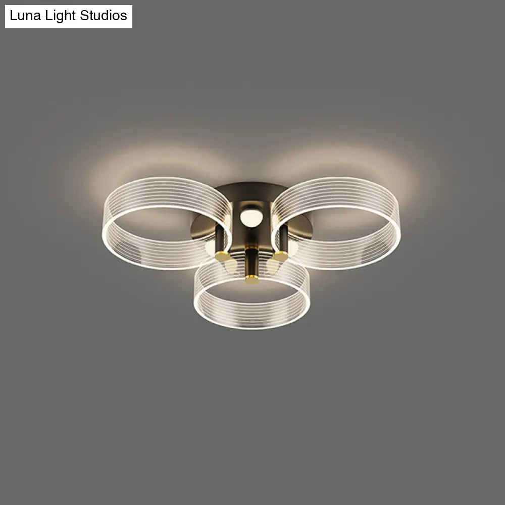 Modern Black-Gold Led Ceiling Light With Flower Design - Acrylic Round Semi Mount 3 / White