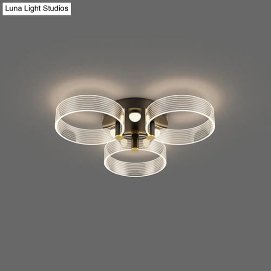 Modern Black-Gold Led Ceiling Light With Flower Design - Acrylic Round Semi Mount 3 / White
