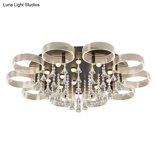 Modern Black - Gold Led Ceiling Light With Flower Design - Acrylic Round Semi Mount