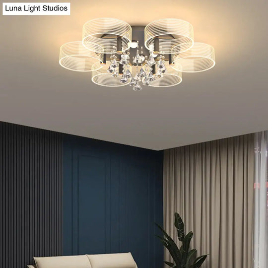 Modern Black-Gold Led Ceiling Light With Flower Design - Acrylic Round Semi Mount